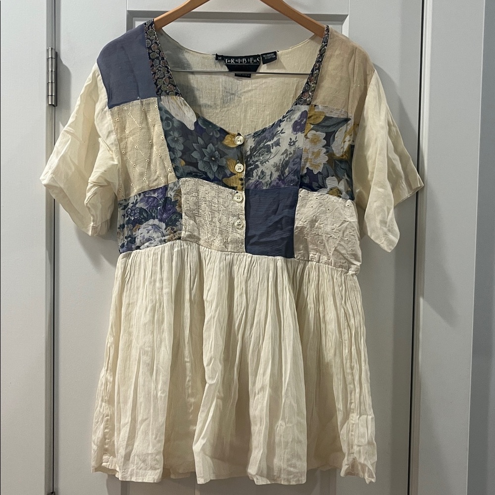 Vintage 90s Tribes Patchwork Floral Cream Peasant Boho Eclectic Festival Medium - Picture 17 of 17